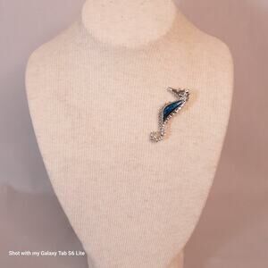 Seahorse Brooch Abalone Stone In Bezel Silver Tone Setting